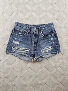 Levi's High-Waist Distressed Denim Shorts - Blue